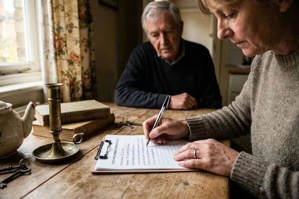 Writing a fixed-price probate clearance quote in the kitchen