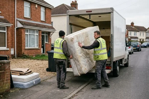 Old mattresses being loaded for specialist recycling