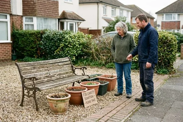 Salvageable garden items lined up for charity donation