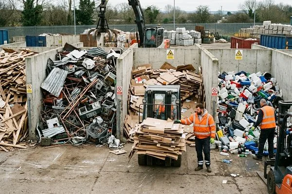 Sorted rubbish piles at a Cheltenham recycling facility