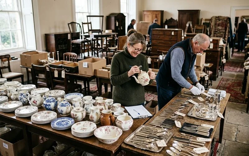 Sorted auction lot ready for valuation at a Cheltenham auction house