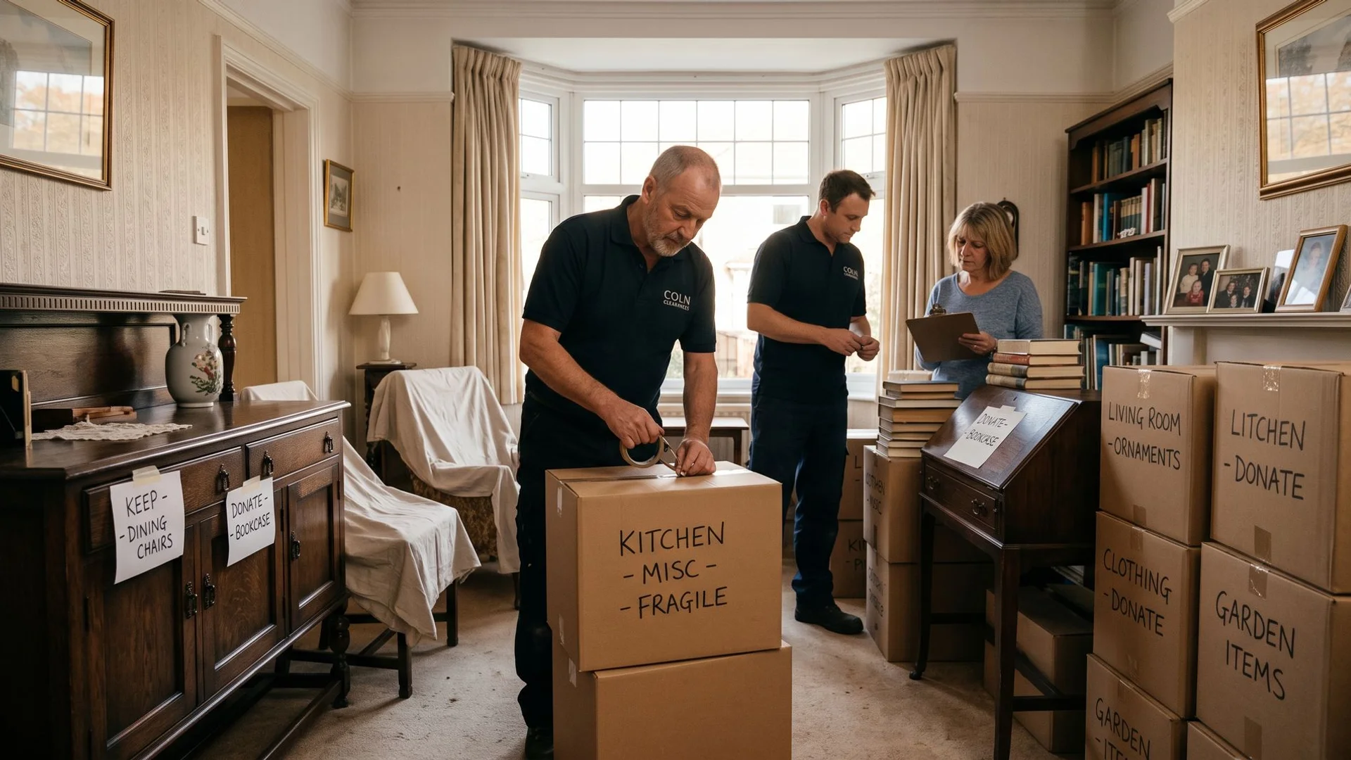 Coln Clearances team beginning a probate clearance in a Cheltenham family home