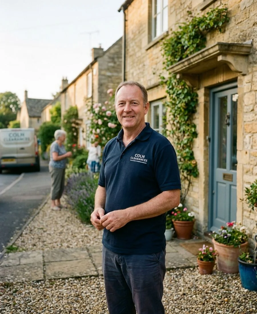 Ian Barnfield, founder of Coln Clearances, outside a Cotswold stone home in Cheltenham