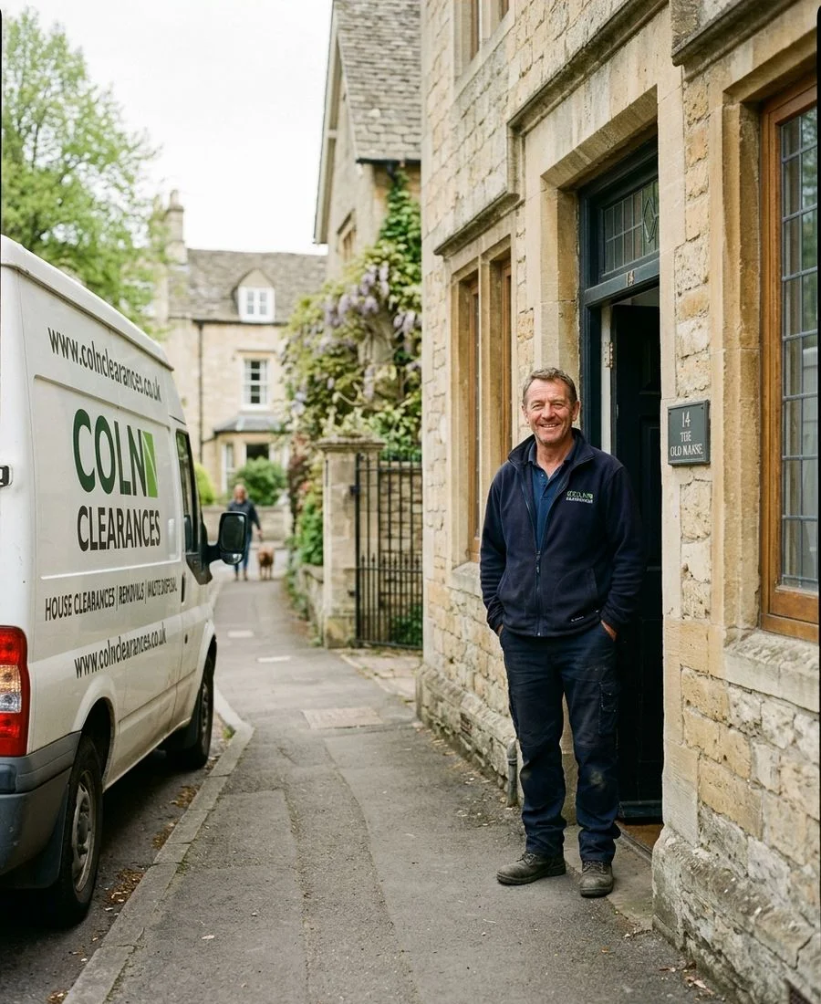 Coln Clearances van outside a Cotswold stone townhouse in Cheltenham